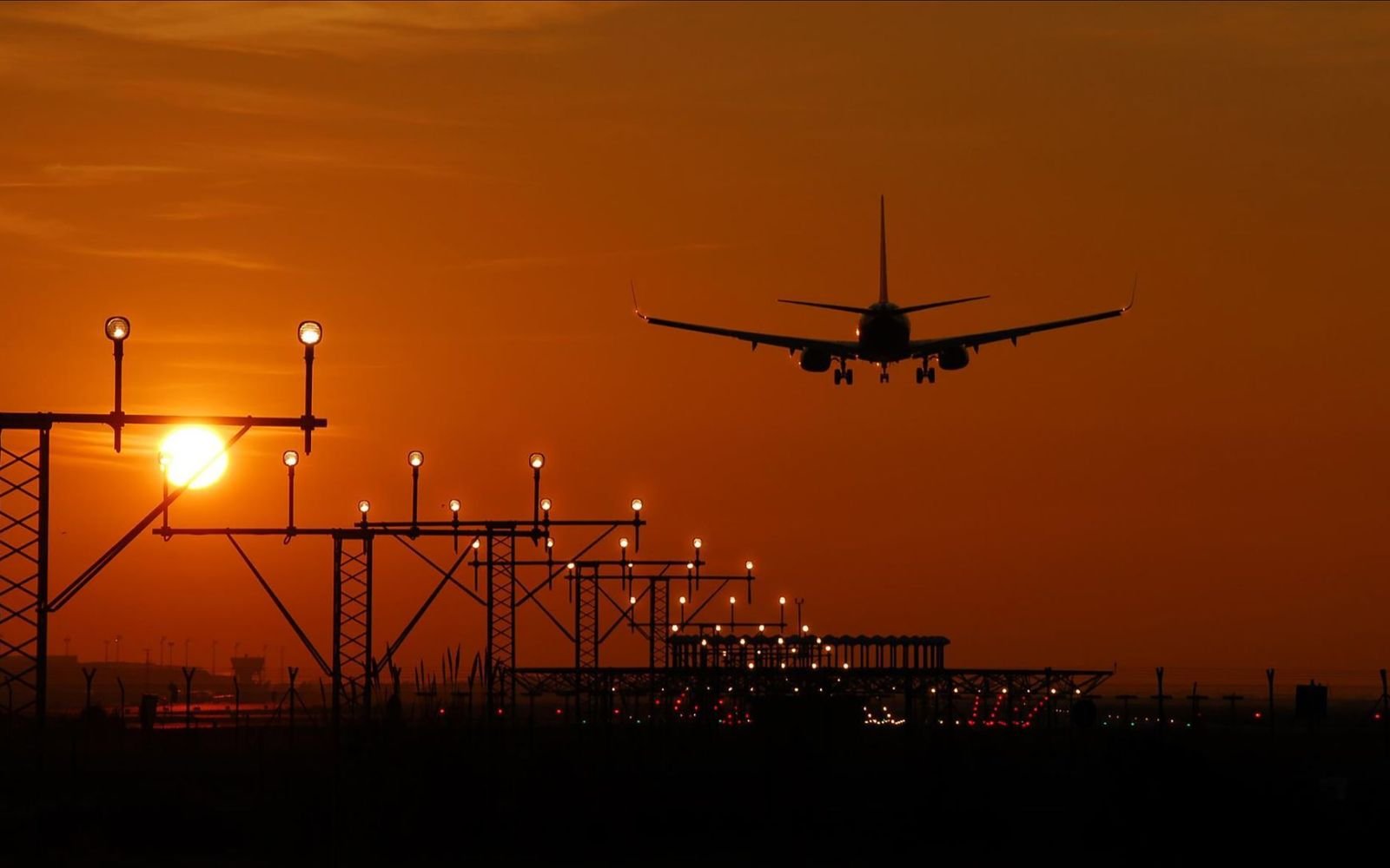 An airport terminal at night