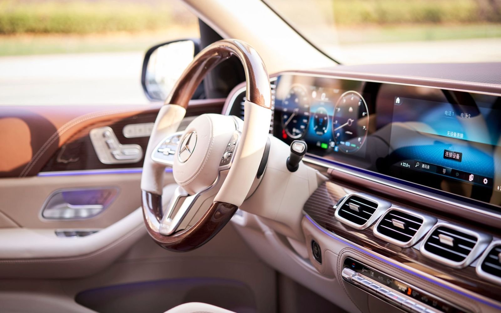 The leather interior of a chauffeured car